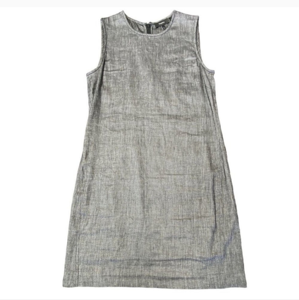Theory dress sz 0 Adraya Linen Shift Mini Grey Gray preppy classic minimalist